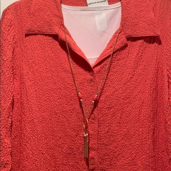 Alfred Dunner Coral Button Down 3/4 Sleeves Top - Picture 6 of 14